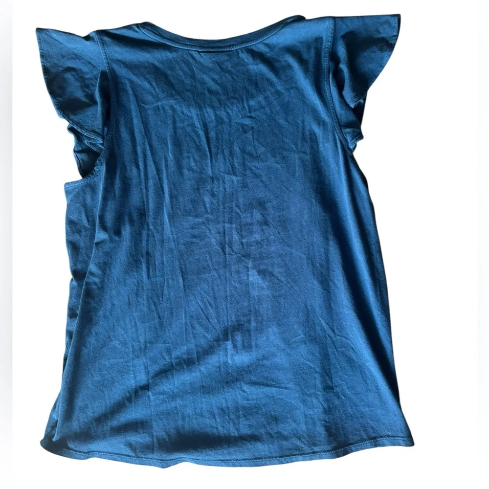J. Jill Solid Ruffle Cap Sleeve Crew Neck Cotton Modal Tee Blue Size M - Picture 2 of 4